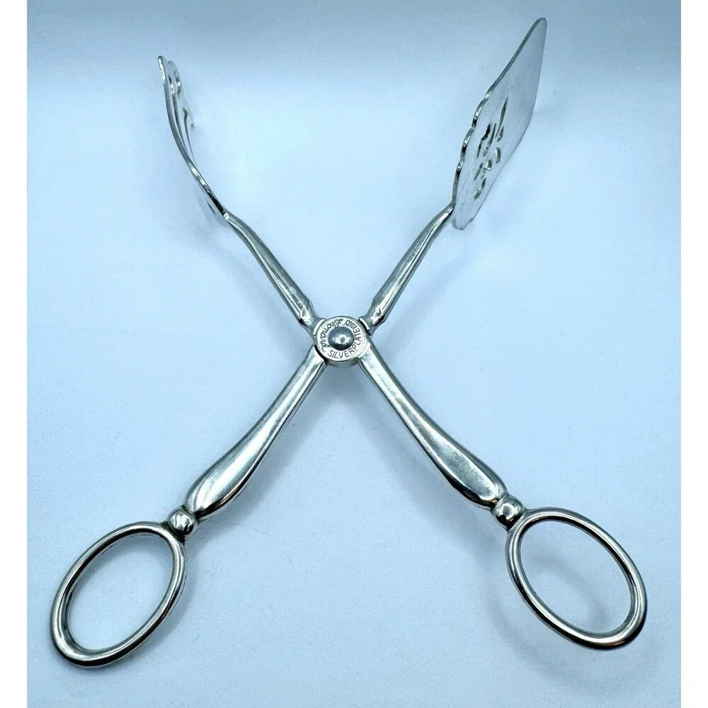 Vintage Leonard Silver Plated Cake Tongs Made in Italy Confection  Silverware